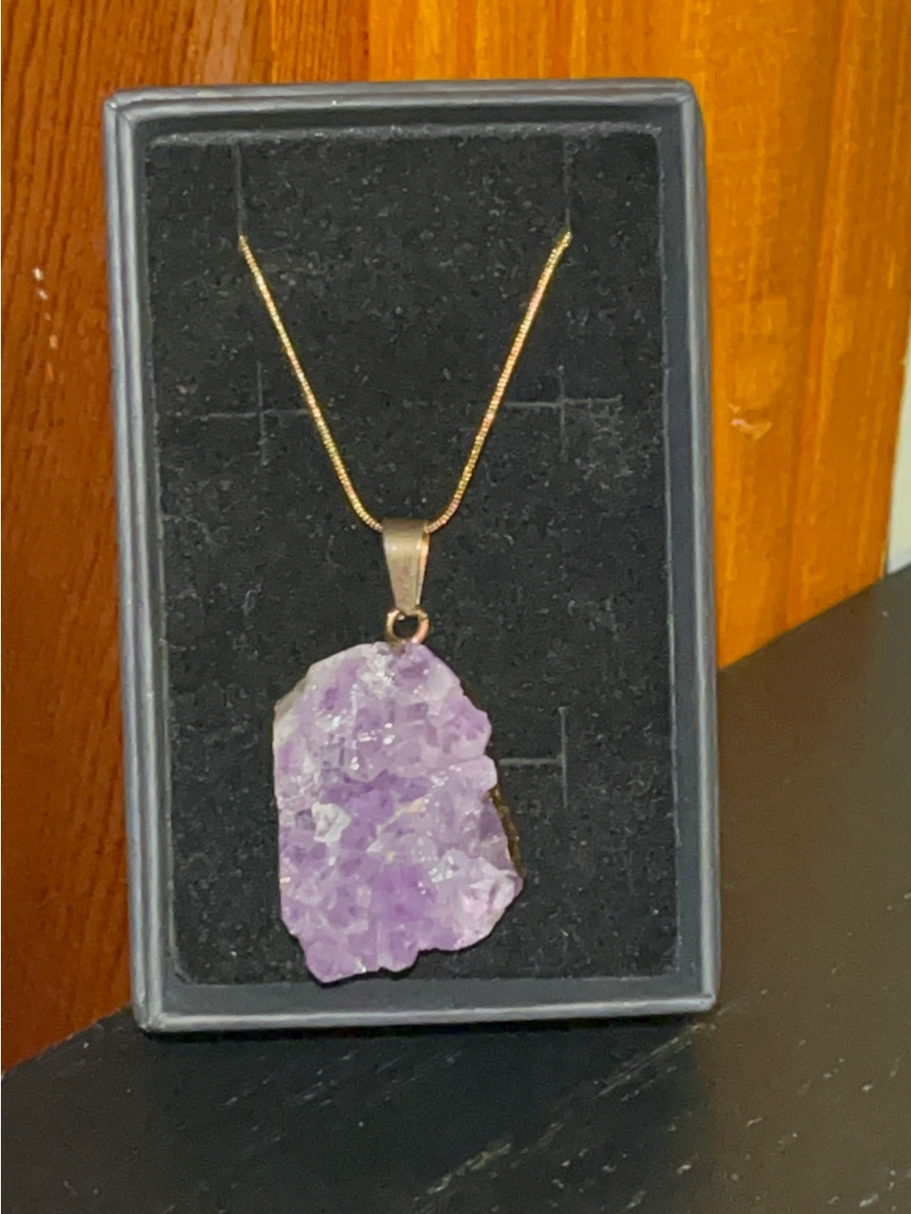 Gold Pendant Necklace with Purple Amethyst Druzy